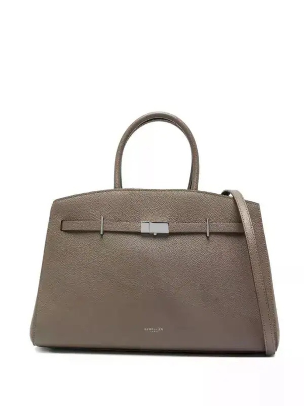 Demellier Taupe Structured Suede Top-Handle Bag with Shoulder Strap